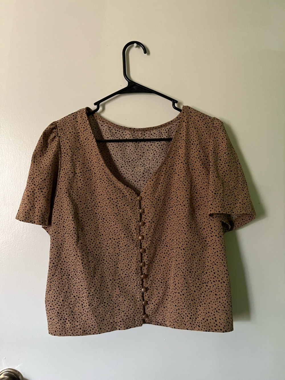 SHEIN Brown Dot Button-Front Blouse